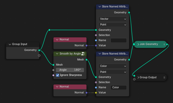 Smoothed Normals in the Vertex Colors through Blender's Geometry Nodes